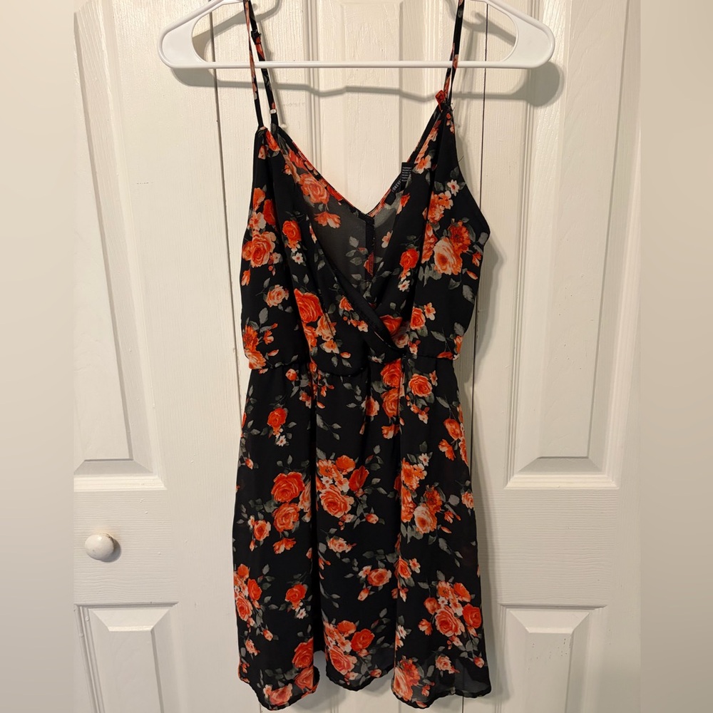 Forever 21 Black and Orange Floral Midi Dress